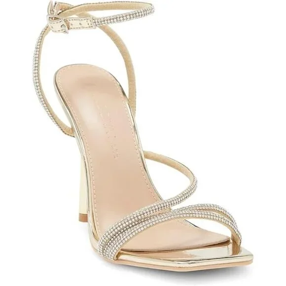 Women's Square Toe Rhinestone Embellished Straps Formal Stiletto High Heels - Picture 7 of 7